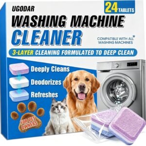 Washing Machine Cleaner Tablets 24-Pack, 3-Layer Formula Deep Cleaning, Pet Hair & Odor Removal, Residue & Build-Up Cleaner for HE, Front Load & Top Load Washers