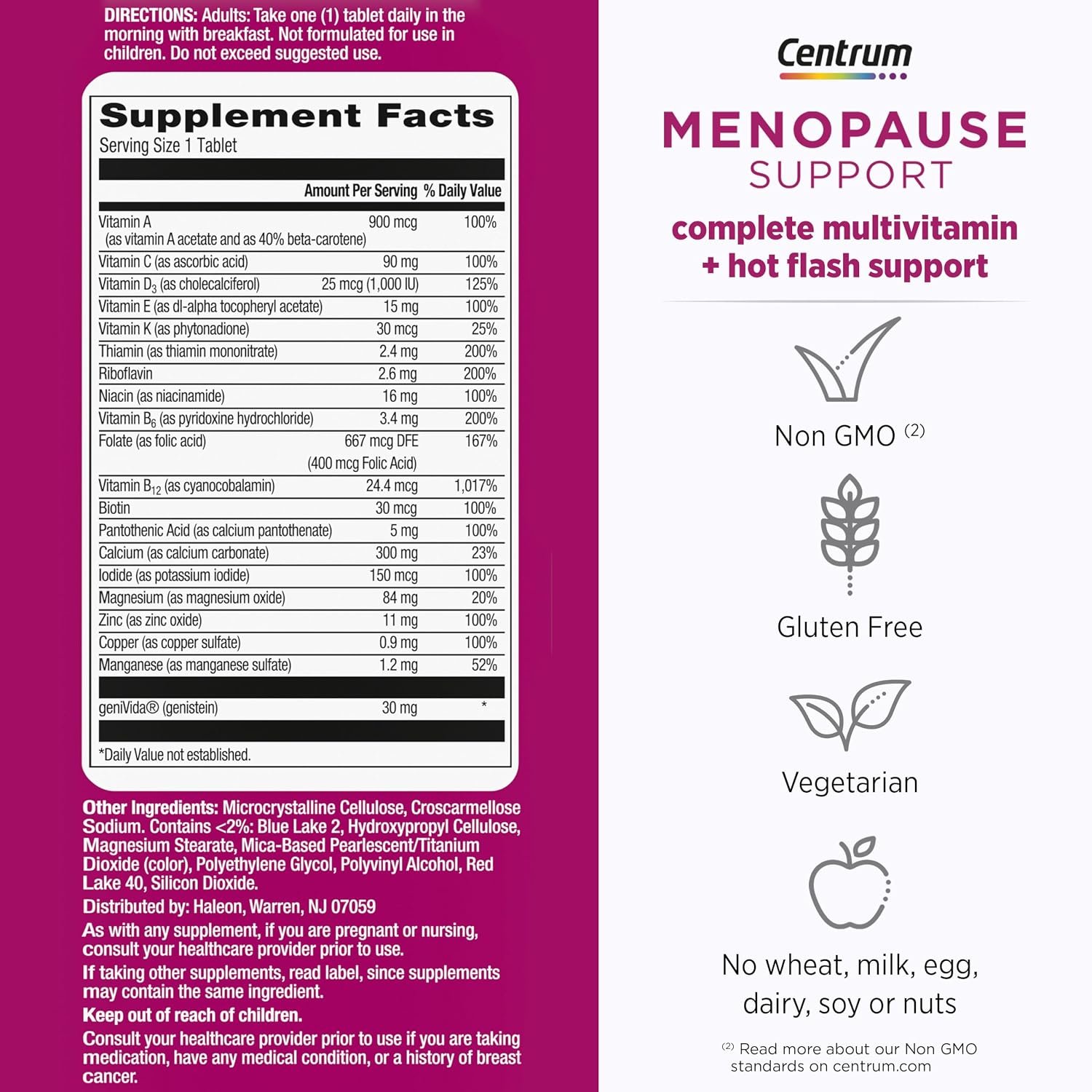 Centrum Complete Multivitamin Supplement + Hot Flash Support Menopause Support Tablets, with Clinically Studied geniVida, 30 Count - Image 9