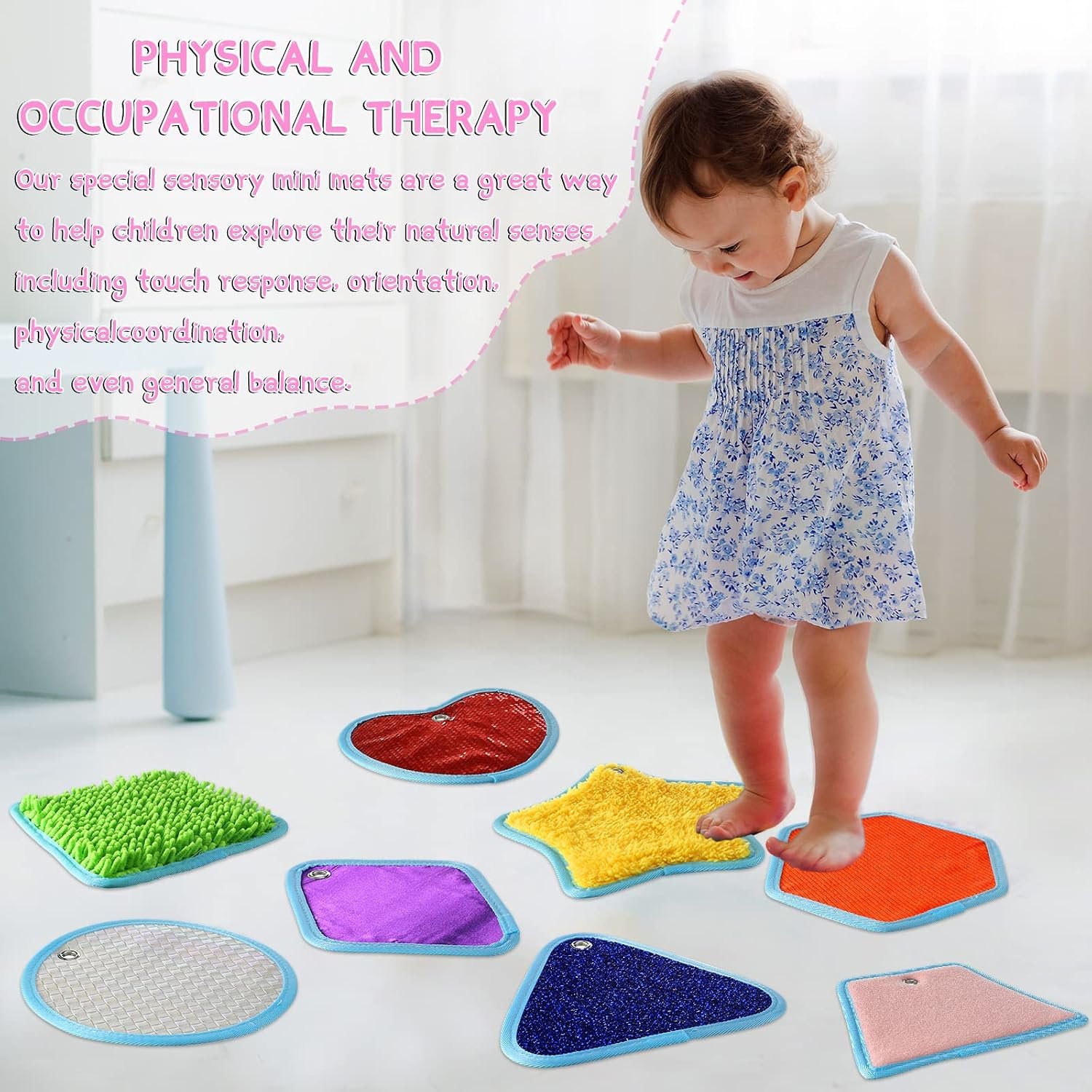 Boao 8 Set Mini Sensory Mats Assorted Textured Play Mats Sensory Floor Tiles Educational Tactile Toys for Activity(8.7 Inch,Irregular) - Image 4