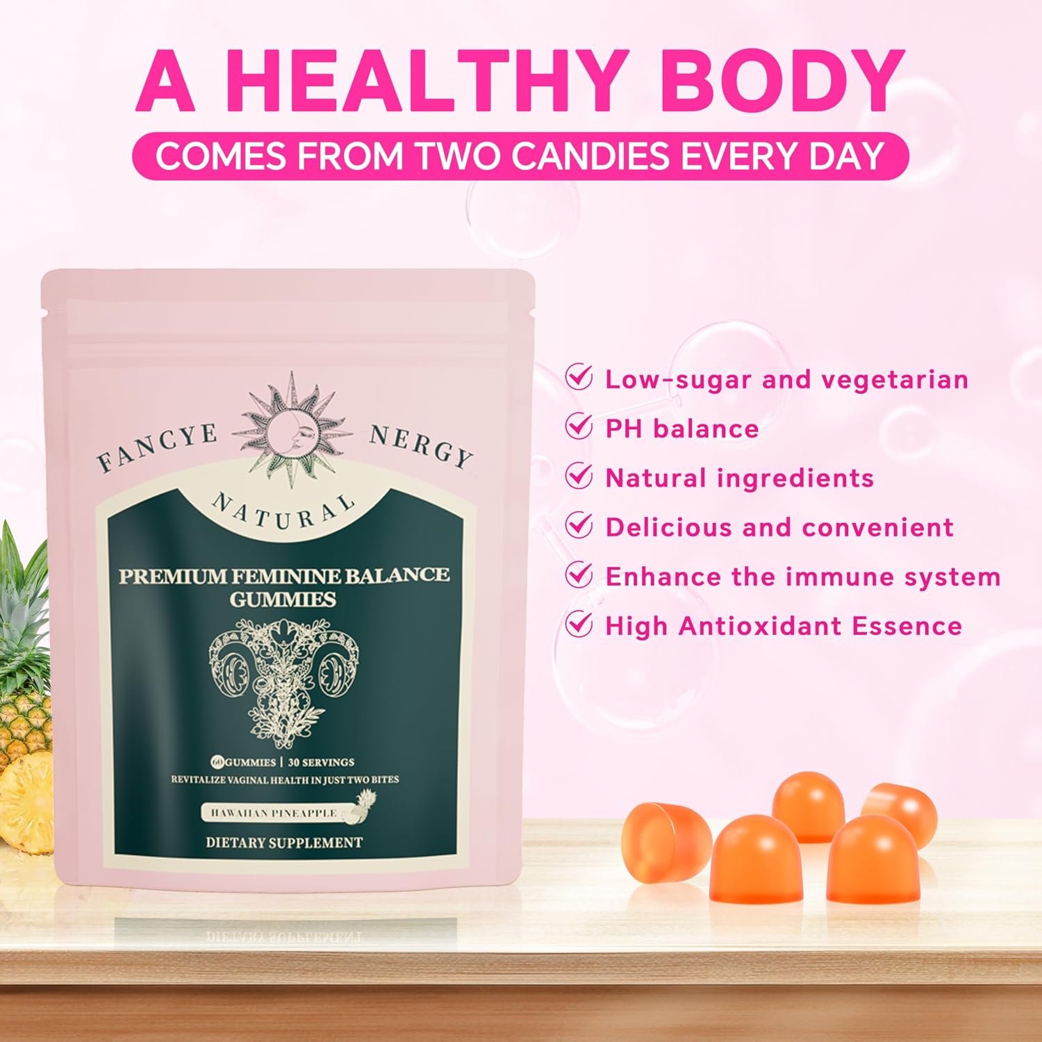 Vaginal Probiotics for Women – Premium Feminine Balance Gummies for Women, Hawaiian Pineapple Flavor, Support Healthy Odor and Vaginal Flora, pH Balance, Digestive Health & Immune Support, Vegan, 60 C - Image 5