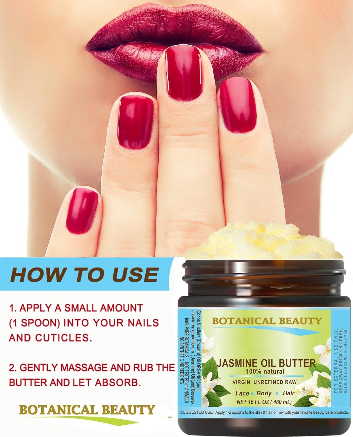 Botanical Beauty JASMINE OIL BUTTER Pure Natural Virgin Unrefined RAW for FACE, SKIN, BODY, DAMAGED HAIR, NAILS. (2 Fl Oz) - Image 5