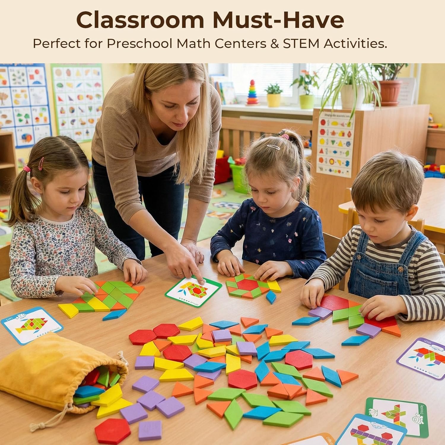 LovesTown 209 PCS Shapes Wooden Pattern Blocks for Kids, Geometric with Activity Cards and Storage Bag, Educational Tangram Puzzles,Great Learning Gift from Parents or Teachers - Image 5