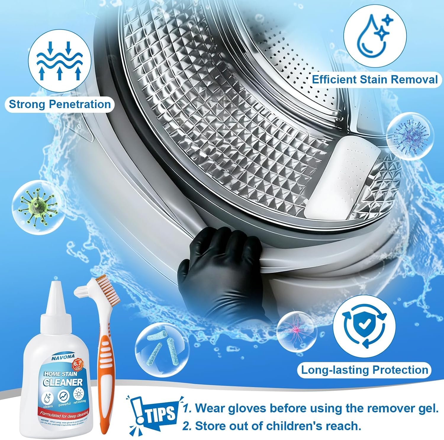Navona 24 Pack Washing Machine Cleaner Tablets, Washer Cleaner Tablets Pro Set with Stain Remover Gel, Deep Cleaning for Odor, Limescale & Pet Hair, Works for Front Load & Top Load Washers - Image 4