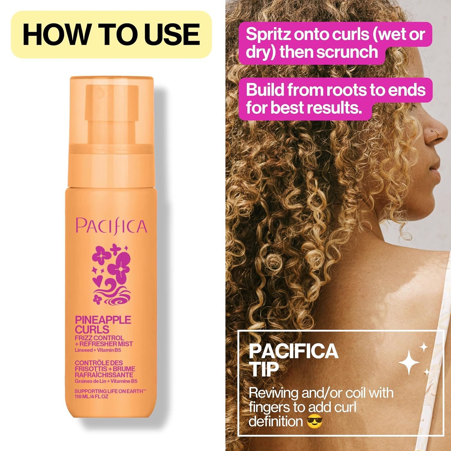 Pacifica Pineapple Curls Frizz Control Spray 4oz – Curl Refresher Mist for Curly & Wavy Hair, Hydrating Anti-Frizz Day 2 Curl Booster with Pineapple Extract & Vitamin B5 Vegan Dermatologist Tested - Image 7