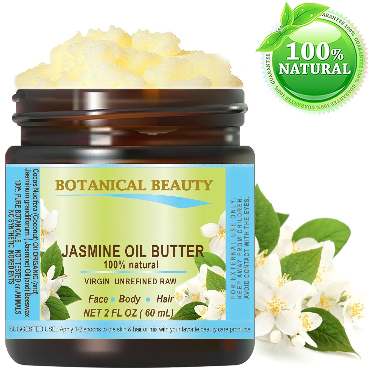 Botanical Beauty JASMINE OIL BUTTER Pure Natural Virgin Unrefined RAW for FACE, SKIN, BODY, DAMAGED HAIR, NAILS. (2 Fl Oz) - Image 2