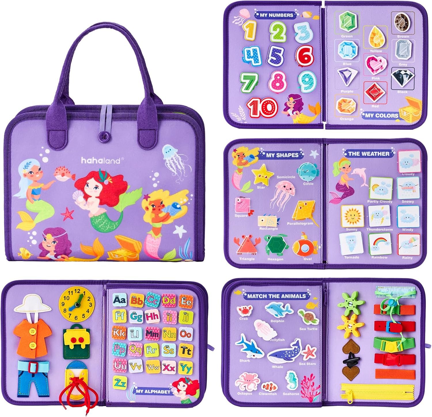 hahaland Busy Board Montessori Toys - 3 Year Old Girl Gifts Bithday Gift Ideas 3rd - 8 in 1 Preschool Learning Activities - Educational Toys Little Girls Age 3 Travel Busy Book for Airplane Car Rides - Image 8