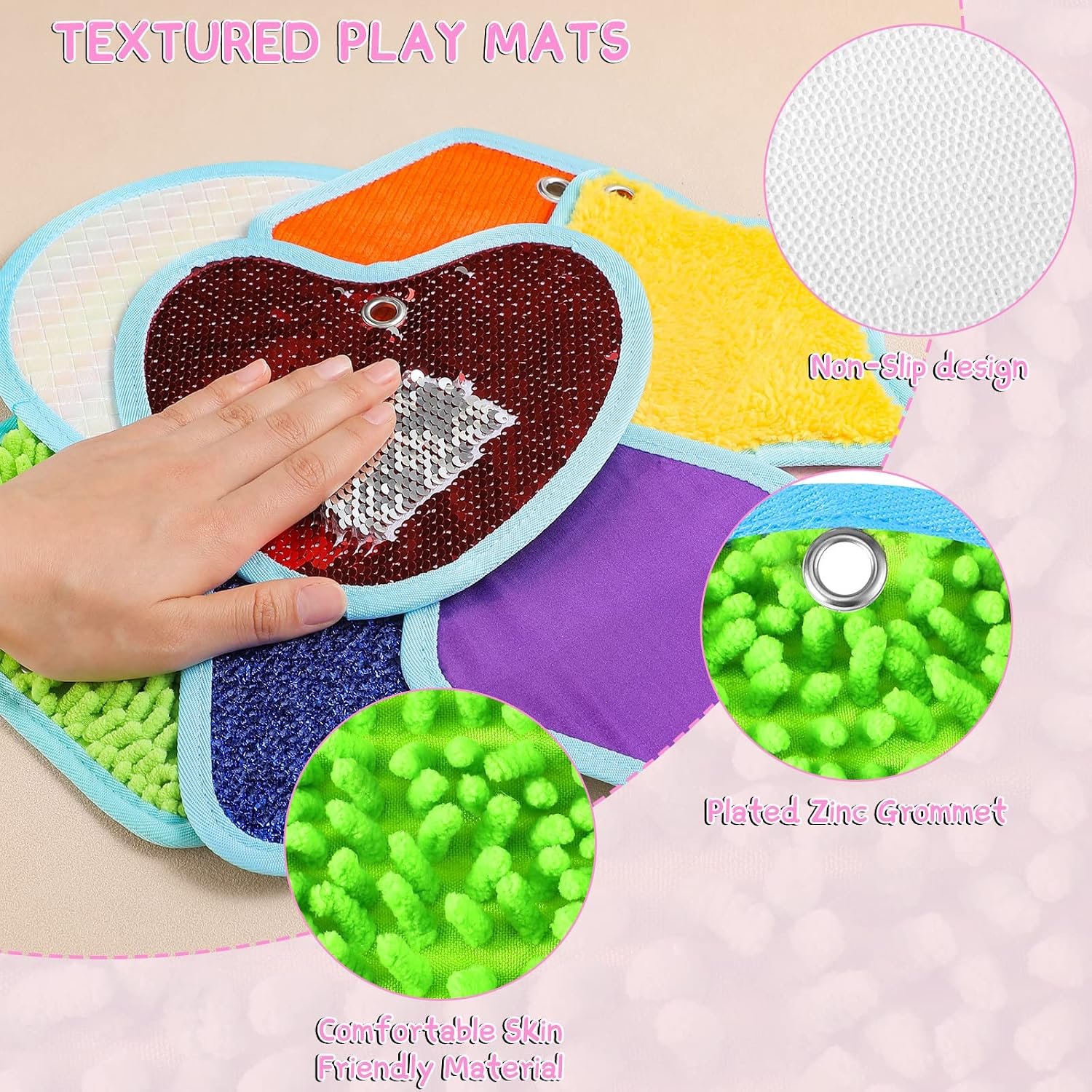 Boao 8 Set Mini Sensory Mats Assorted Textured Play Mats Sensory Floor Tiles Educational Tactile Toys for Activity(8.7 Inch,Irregular) - Image 3