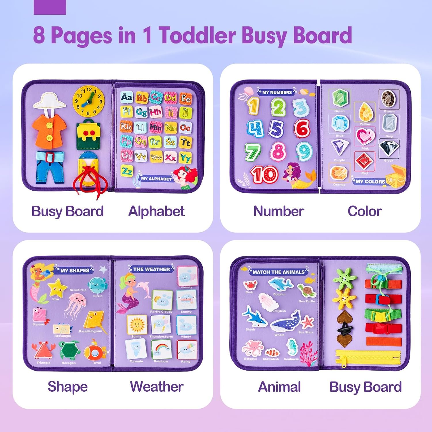 hahaland Busy Board Montessori Toys - 3 Year Old Girl Gifts Bithday Gift Ideas 3rd - 8 in 1 Preschool Learning Activities - Educational Toys Little Girls Age 3 Travel Busy Book for Airplane Car Rides