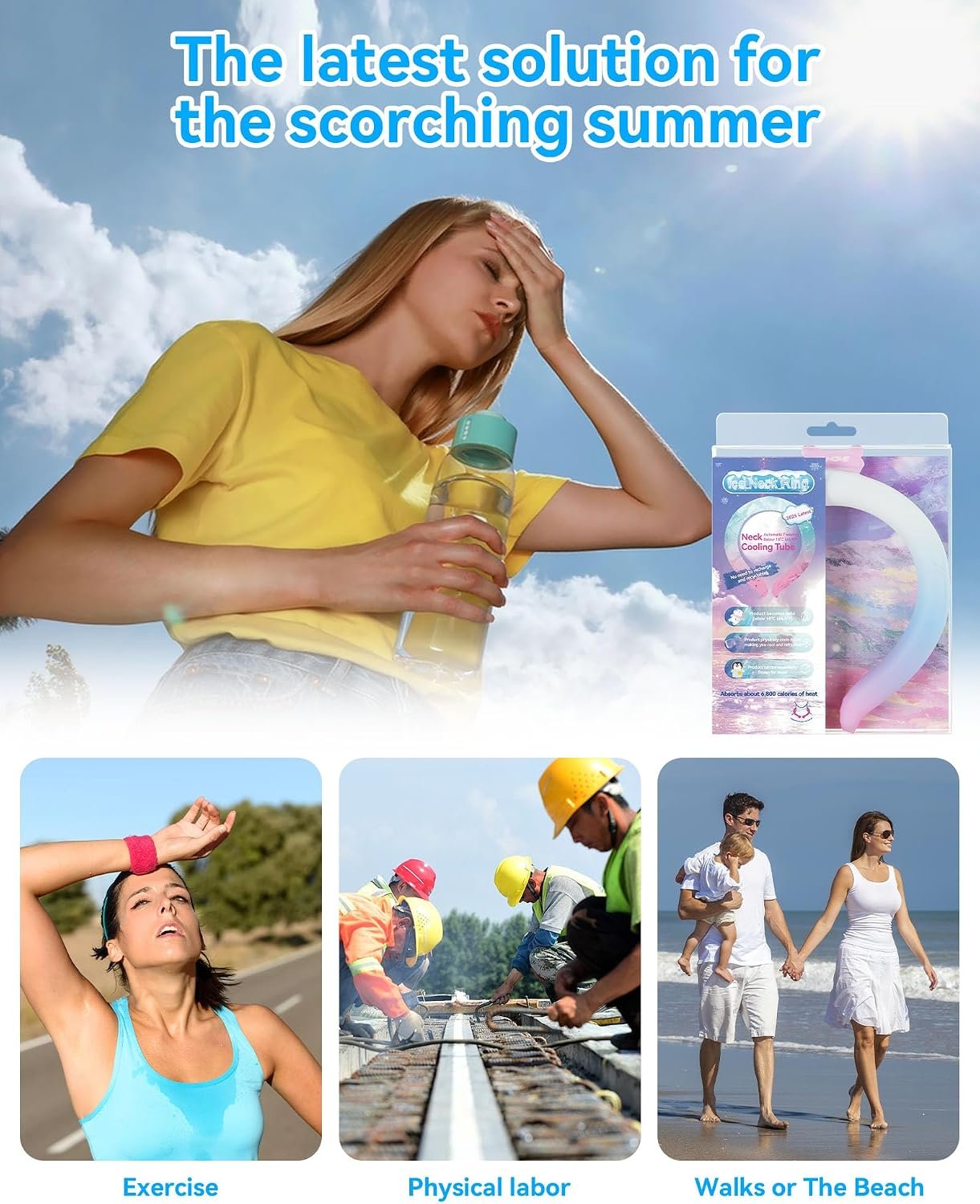 Neck Cooling Tube Wraps Ice Ring Neck Cooler Personal Ice Pack Wrap for Hot Weather Gel Reusable Wearable Gel Cooling for Summer Heat Hot Flashes Freezer Below 64.4℉ - Image 6