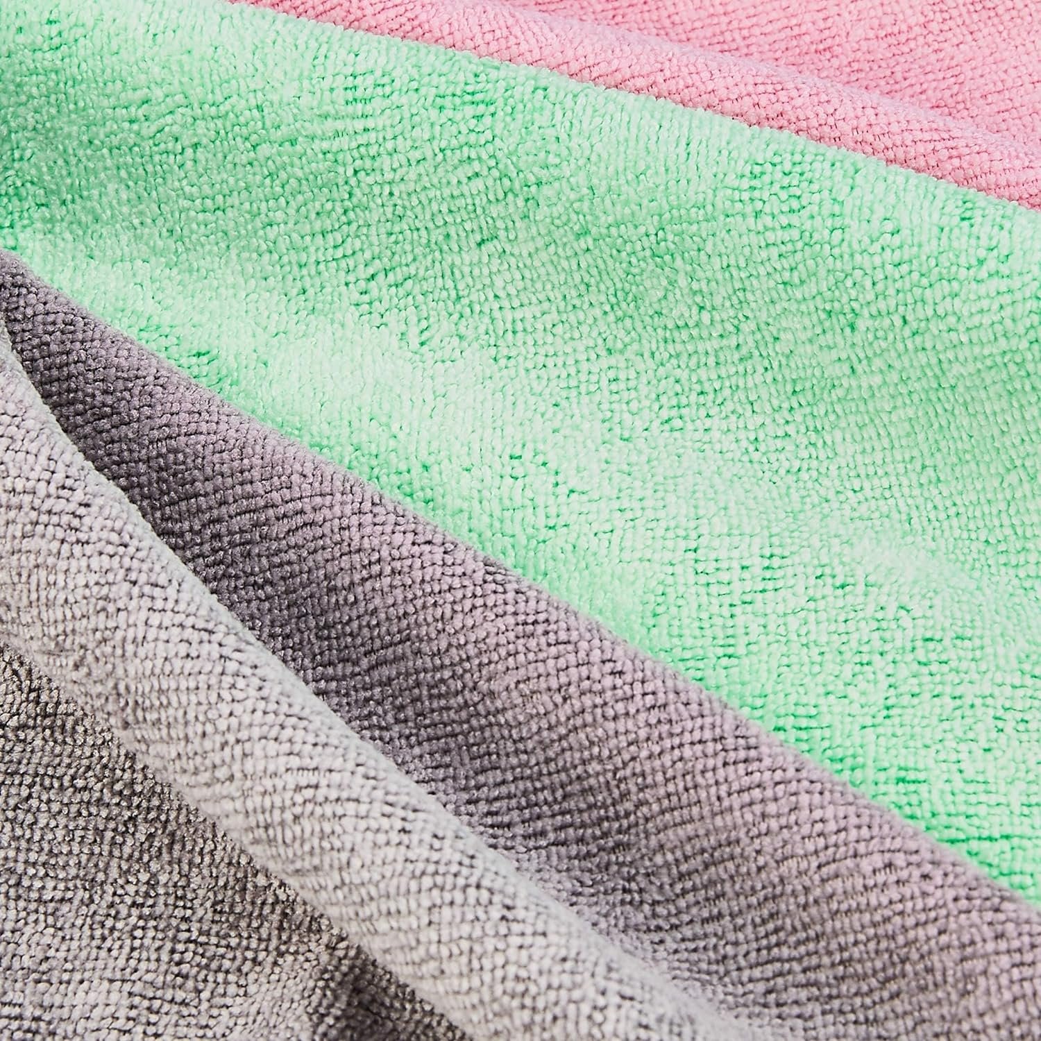 Amazon Basics Microfiber Cleaning Cloths, Ultra-Soft and Highly Absorbent, Streak-Free, Lint-Free, Scratch-Free, Washable, for Car Detailing and Glass Cleaning, 16" x 12", Green/Gray/Pink, 24-Pack - Image 3