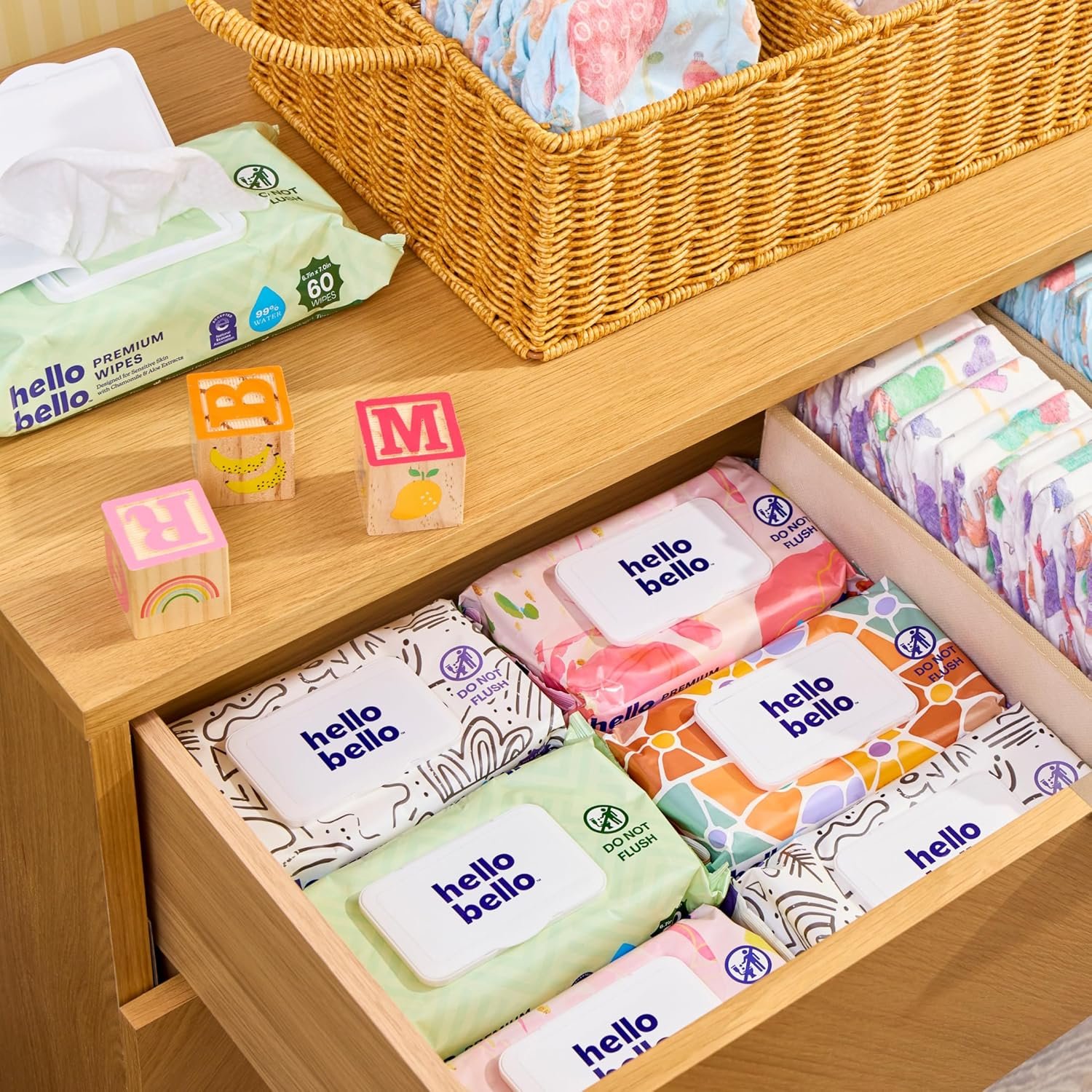 Hello Bello Premium Wipes, Designed for Sensitive Skin with Chamomile & Aloe Extracts, Flower Pop (12 Resealable Packets = 720 Total Wipes) - Image 8