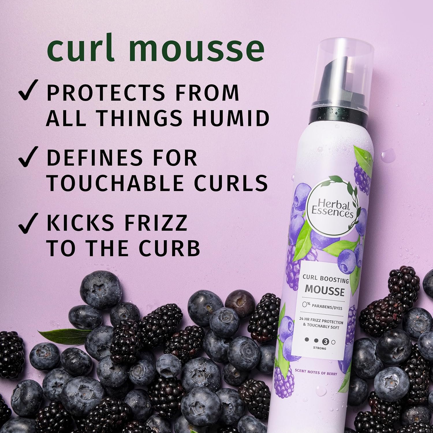 Herbal Essences Curl Boosting Mousse, Frizz Control for Curly & Wavy Hair, Long-Lasting Hold with Berry Scent, Paraben & Dye, Cruelty-Free, 6.8 Fl Oz Each, 3 Pack - Image 2
