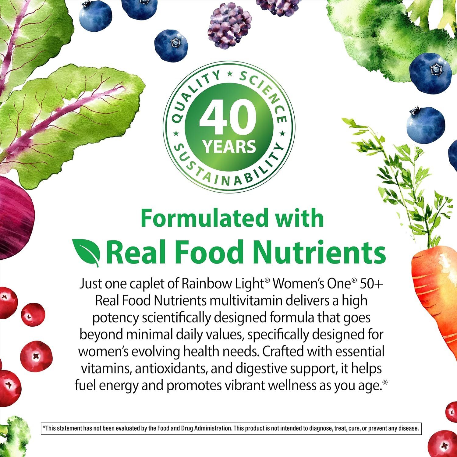Rainbow Light Womens One + Multivitamin 50 Plus | 60 Caplets | Supports Menopause | Real Food Nutrients, Digestive Enzymes & Probiotics - Image 6