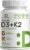 DEAL SUPPLEMENT Vitamin D3 5,000 IU + K2 MK7 Softgels, 250 Count | 2-in-1 Complex | Easy to Swallow