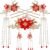 Traditional Chinese Wedding Hair Accessories, Red and Pink Pearl Flower Tassel Hairpins with Gold Chain, Vintage Hanfu Style Hair Clips, 5 Piece Set